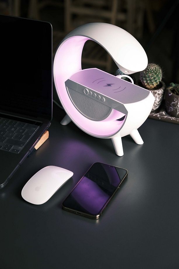 G Speaker BT-2301 Kablosuz Şarj Özellikli LED Işıklı Bluetooth Hoparlör Masa Lambası