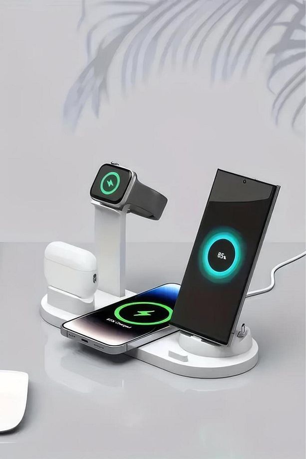 4'ü 1 Arada Kablosuz Çok İşlevli Şarj İstasyonu – Telefon, Akıllı Saat, Kulaklık Uyumlu