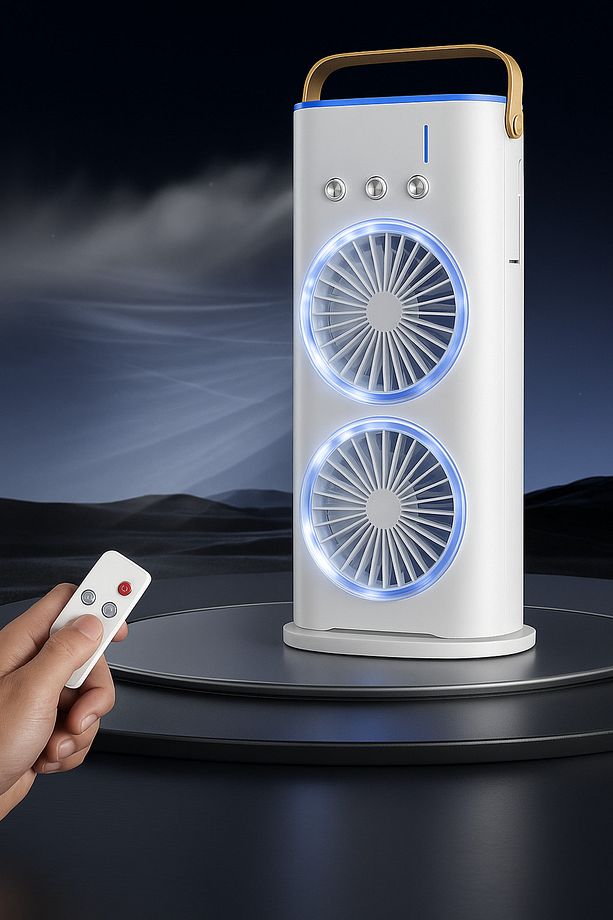 Çift Fanlı Taşınabilir Mini Klima – LED Işıklı, Nemlendirici, Sessiz, Uzaktan Kumandalı Serinletici