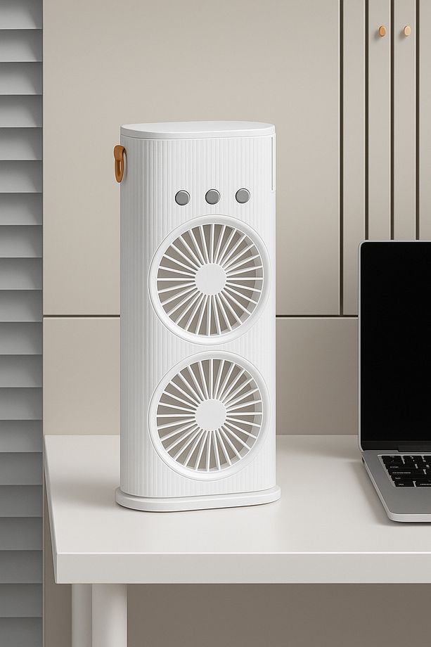 Çift Fanlı Taşınabilir Mini Klima – LED Işıklı, Nemlendirici, Sessiz, Uzaktan Kumandalı Serinletici