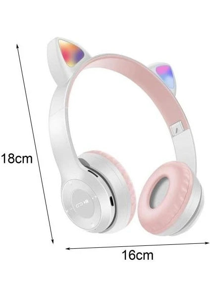 Kedi Kulak Parlayan Bluetooth Kulaklık P47M Karikatür Kablosuz Kulaklık