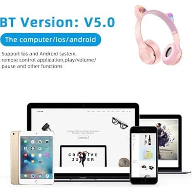Kedi Kulak Parlayan Bluetooth Kulaklık P47M Karikatür Kablosuz Kulaklık