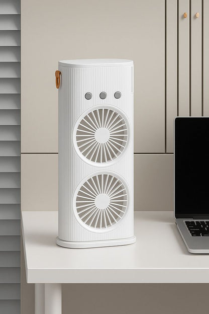 Çift Fanlı Taşınabilir Mini Klima – LED Işıklı, Nemlendirici, Sessiz, Uzaktan Kumandalı Serinletici